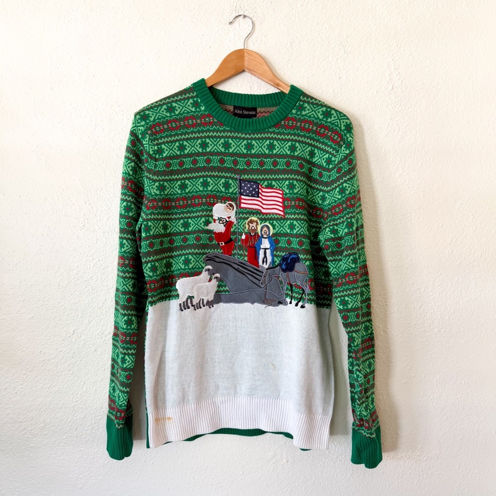 Alex Stevens Men’s Ugly Christmas Nativity & Santa Sweater